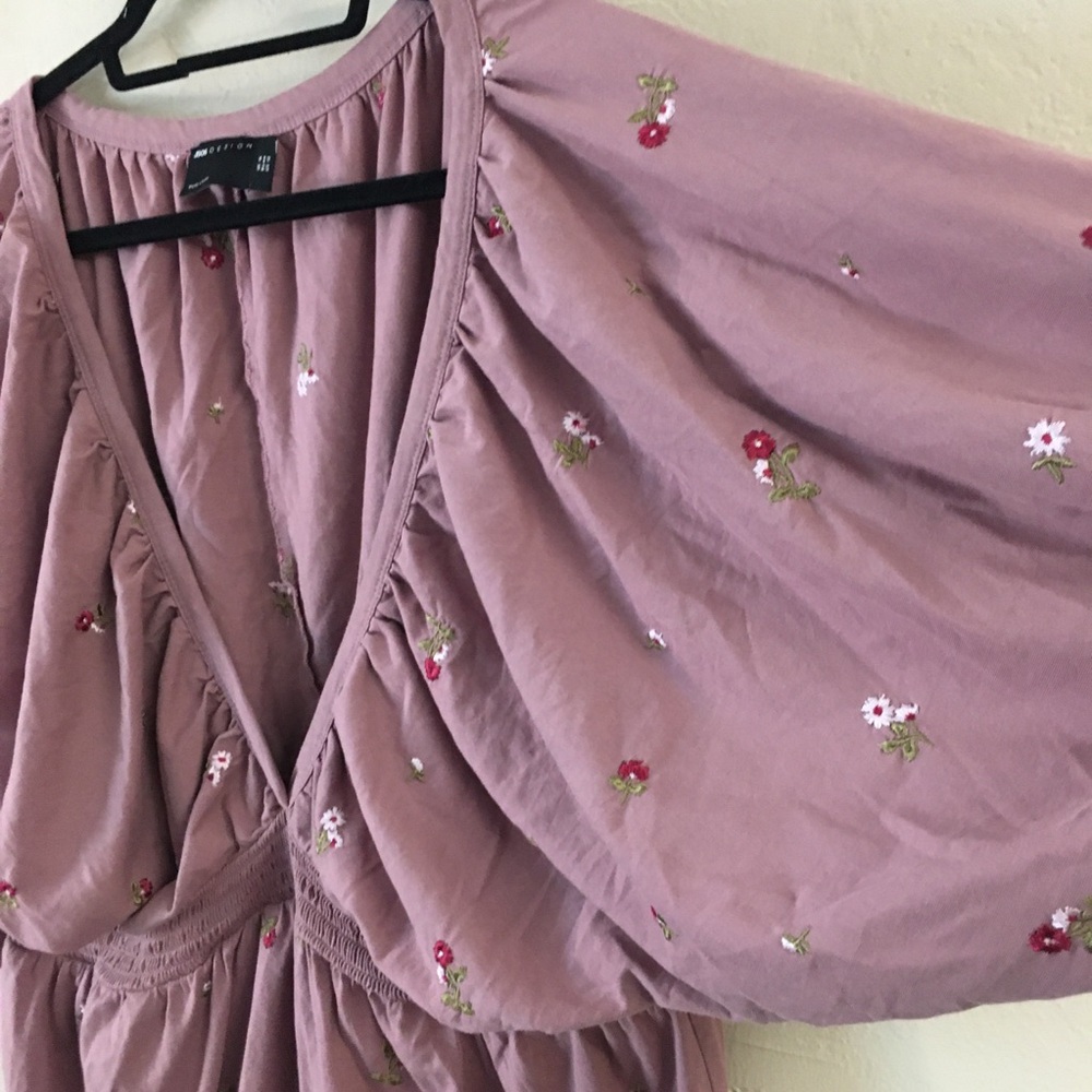 ASOS Embroidered Floral Mini Dress 12 Pink Oversized Relaxed Fit Casual Festival - Picture 4 of 8